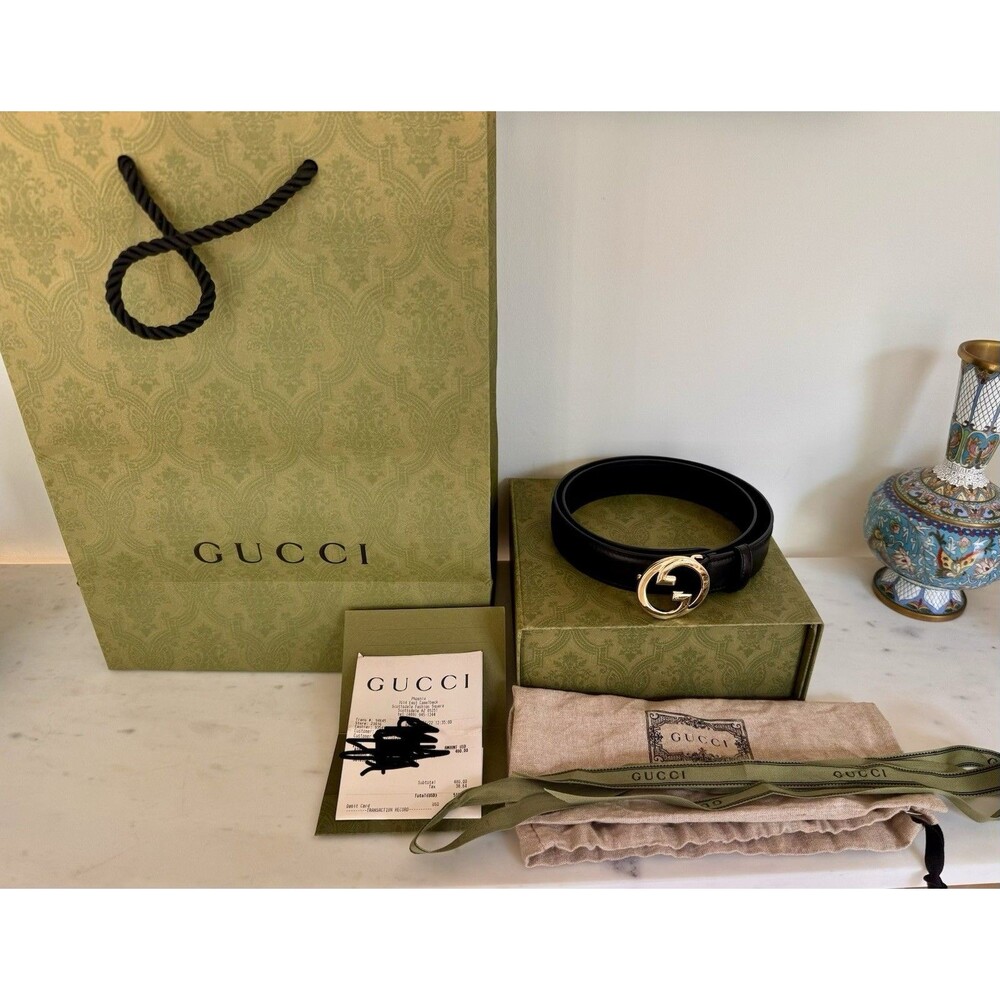 Authentic Gucci Blondie Belt Black Leather Gold GG Size 80 - Picture 2 of 7
